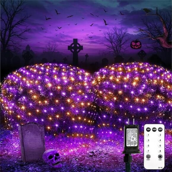 360 LED Halloween Net Lights, 12ft x 5ft String Lights with Remote - Picture 7 of 7